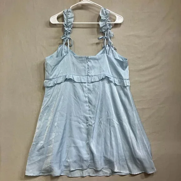 Wild Fable Women XL Light Blue Rosette Mini Babydoll Ruffle Sleeveless Dress - Picture 10 of 13